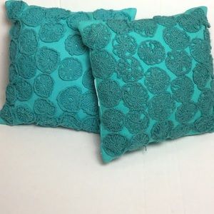 Pottery Barn Green 14 x 16 Embroidered Pillows